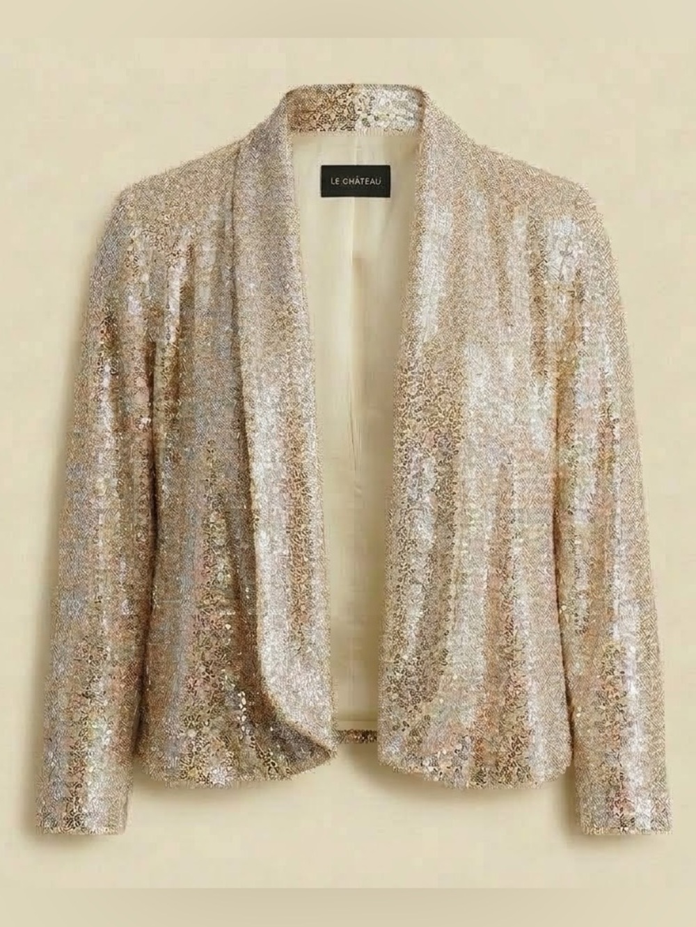 Champagne & Silver Sequin Open-Front Blazer
